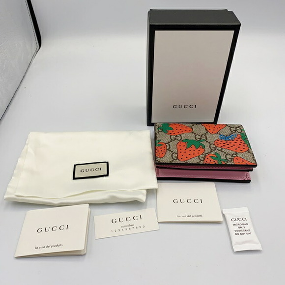 Gucci Strawberry Bifold Wallet GG Supreme Mini h - Picture 10 of 10